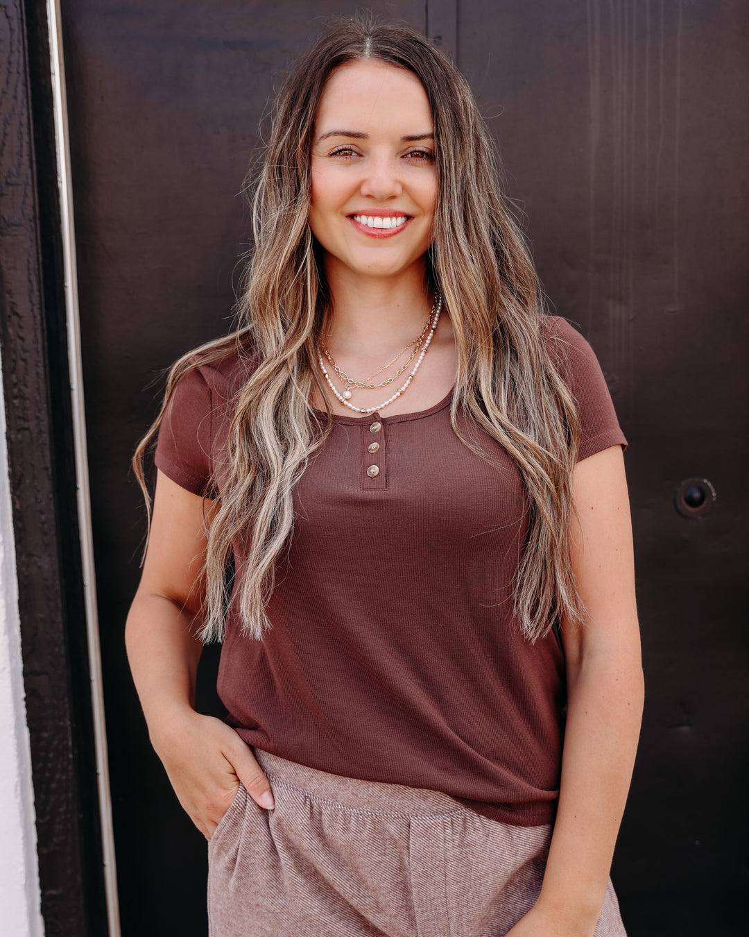 Thread & Supply Evanore Short Sleeve Top in Deep Mahogany