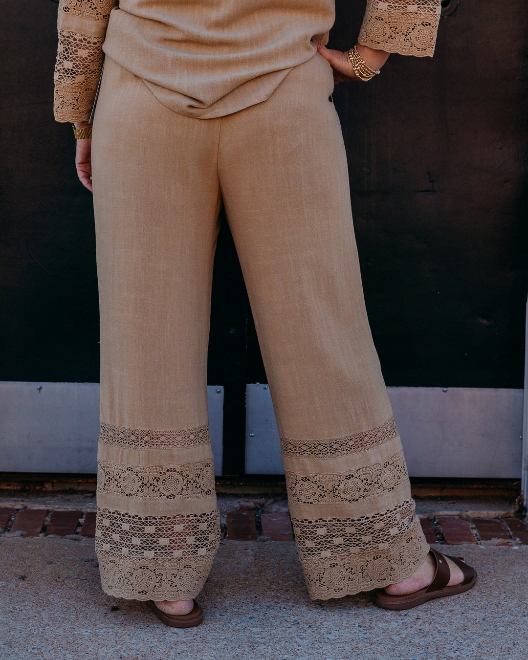 Multiples: Drawstring Elastic Waist P/O 2-Pkt Crop Pant W/Lace Trim in Khaki (M26410PM)