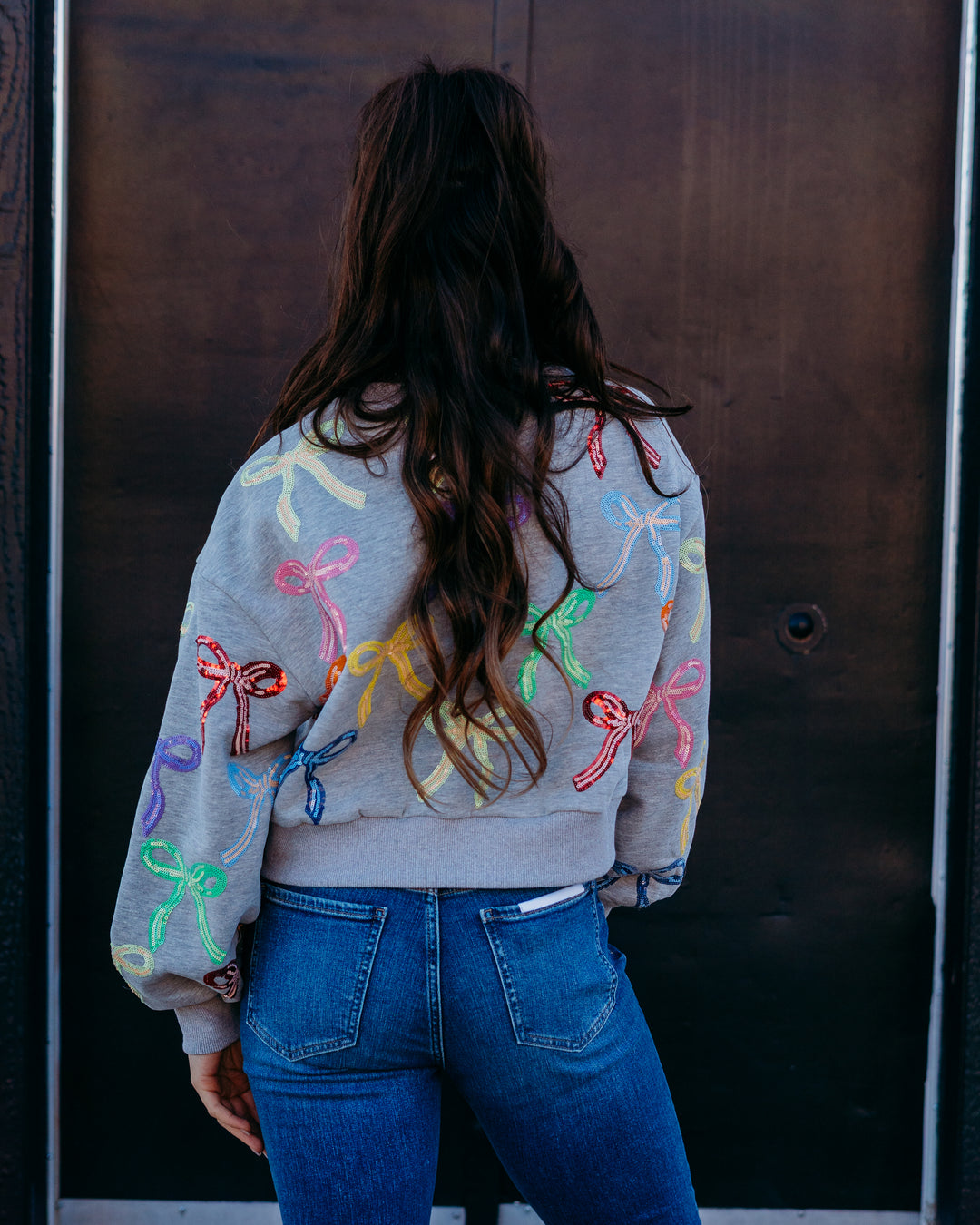 Queen Of Sparkles: Multi Bow Charcoal Sweatshirt