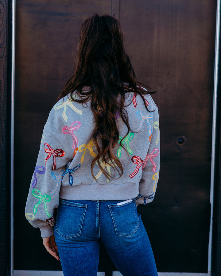 Queen Of Sparkles: Multi Bow Charcoal Sweatshirt