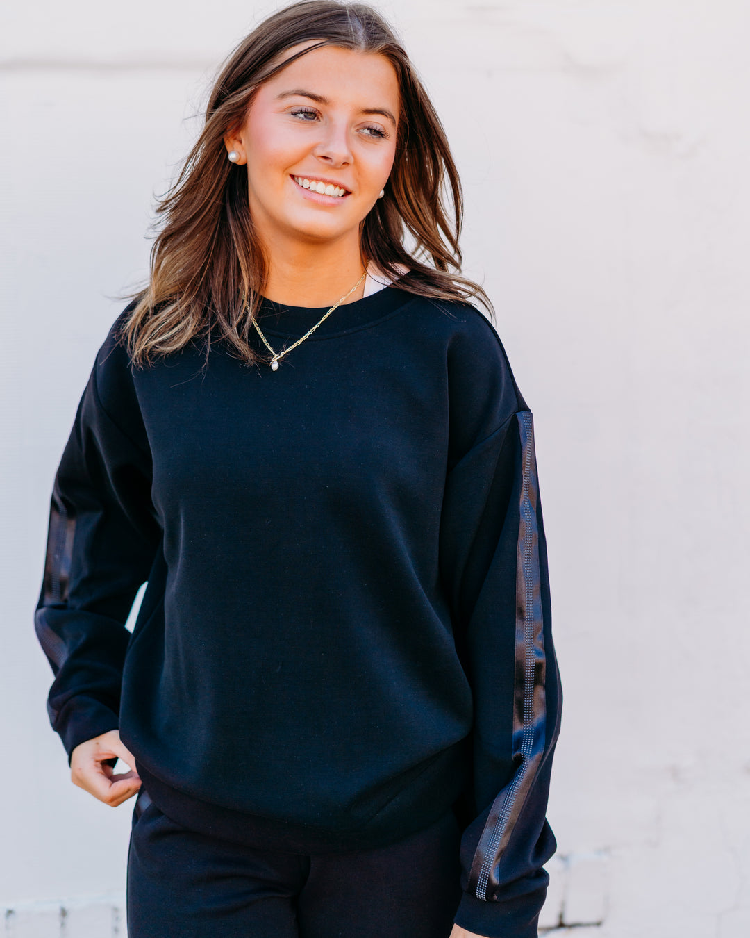 Esqualo: Black Modal Sweatshirt with Rinestone trim(05504)