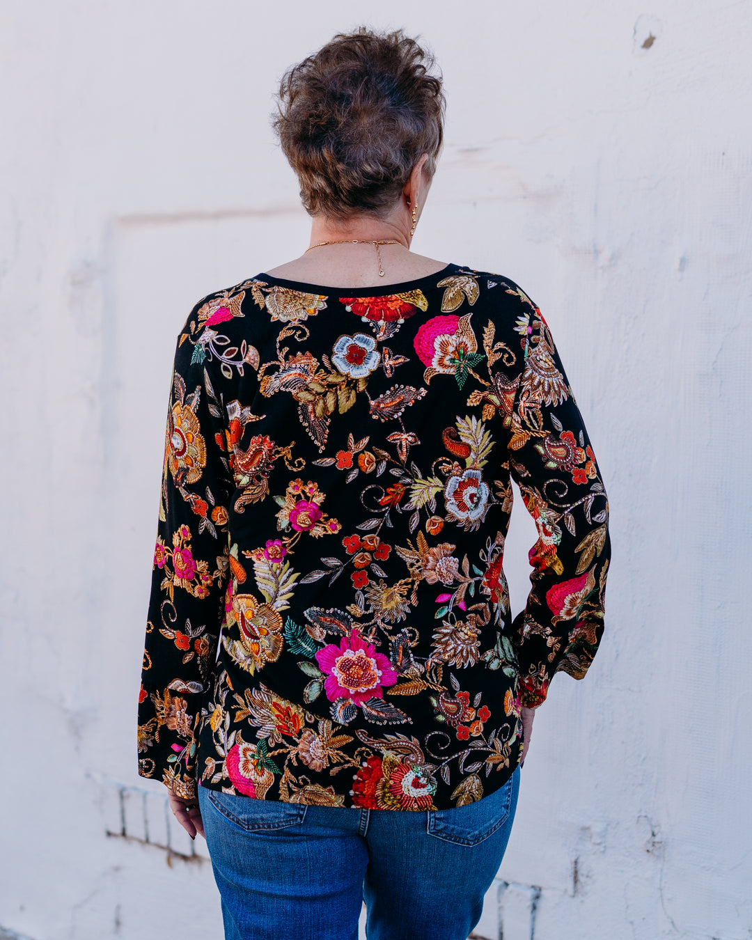 Johnny Was: The Janie Favorite V-Neck Flute Sleeve Tee in Lowri Black