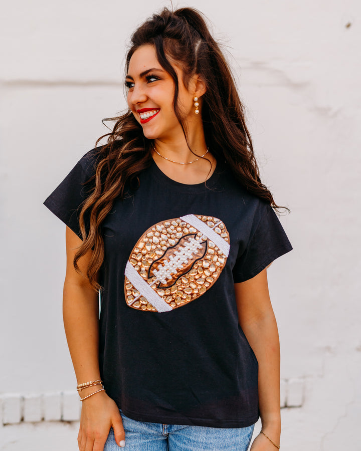 Queen of Sparkles: Black Jeweled Football Tee