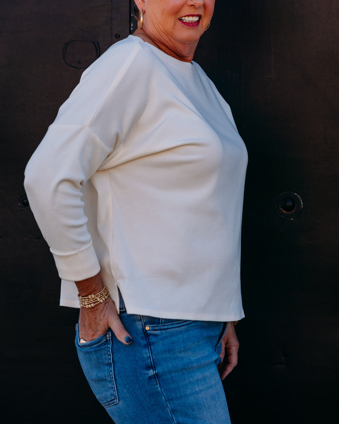 Karen Kane: Ribbed Boatneck Top in Cream (2L47923)