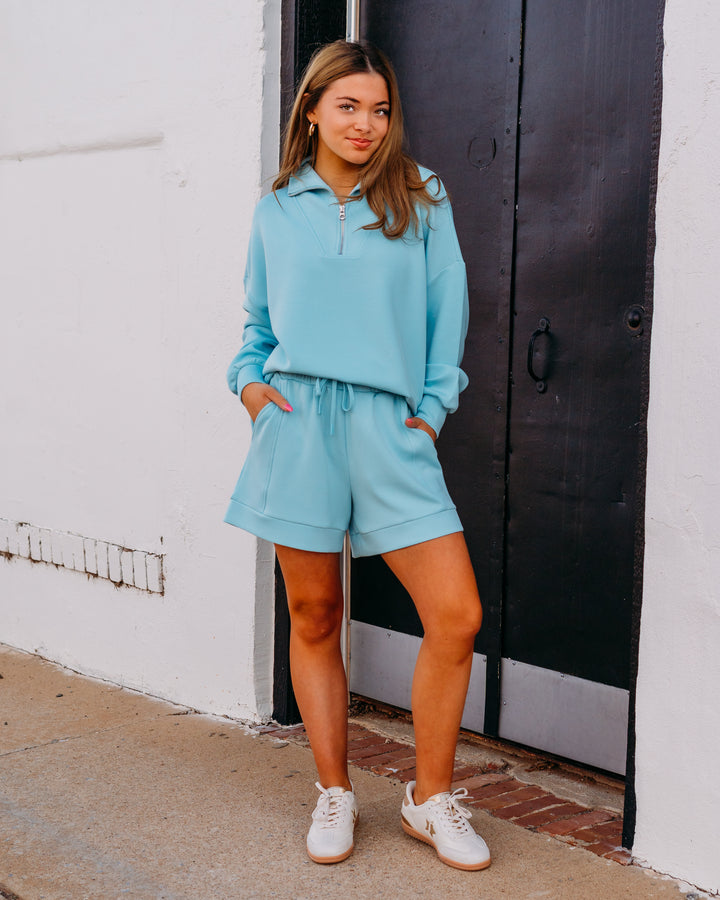 Varley: Hawley Half Zip Sweat in Porcelain Blue (VAR01461) - The Vogue Boutique