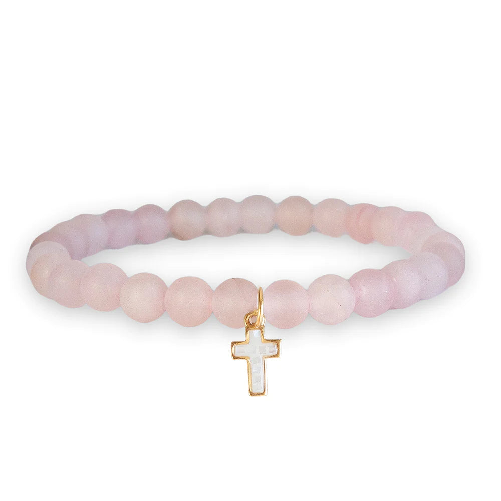 Lenny & Eva: Symbolic Stones Scripture Bracelet-Cross in Rose Quartz