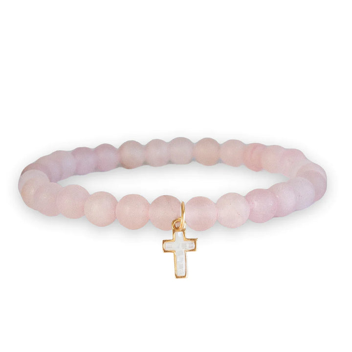 Lenny & Eva: Symbolic Stones Scripture Bracelet-Cross in Rose Quartz