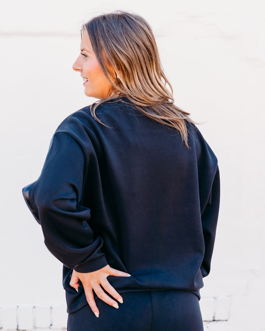 Esqualo: Black Modal Sweatshirt with Rinestone trim(05504)