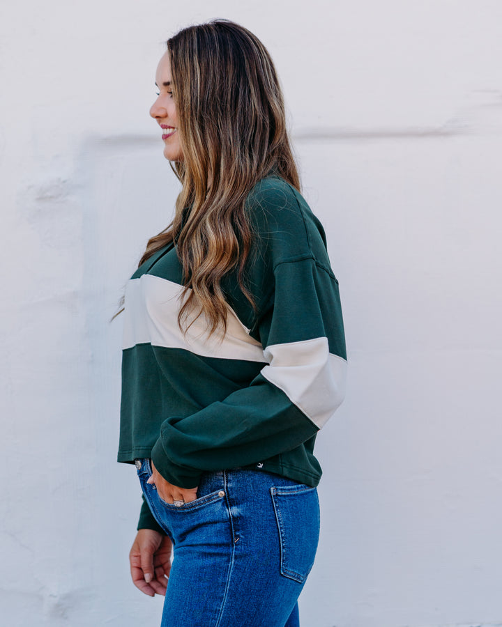 Glyder: Lounge Skimmer Polo in Forest and Oatmilk