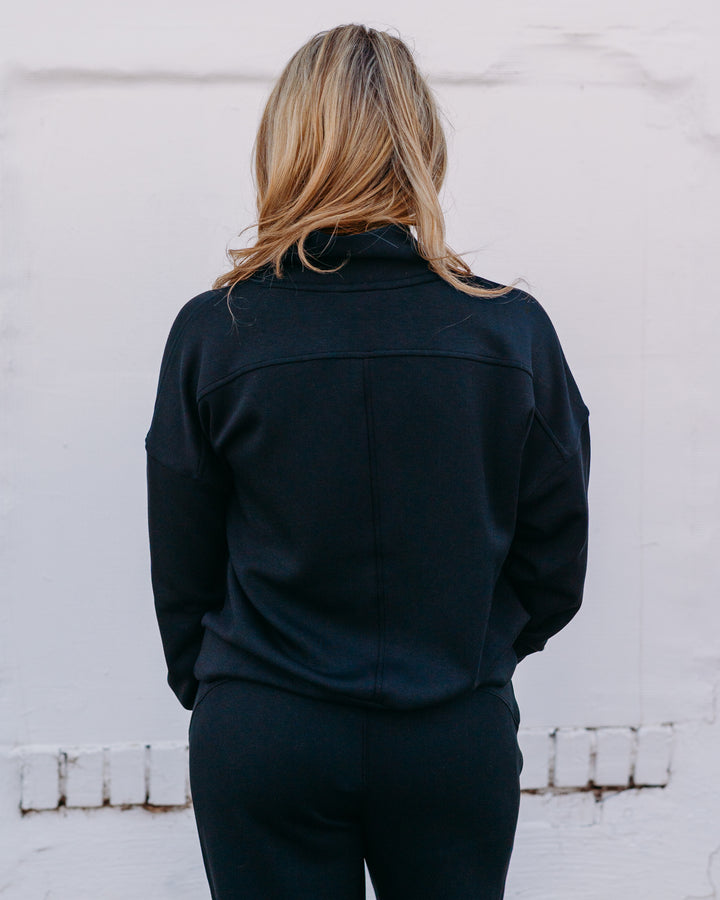 Spanx: Airessentials Shawl Collar Half Zip in Very Black (22463R) - The Vogue Boutique