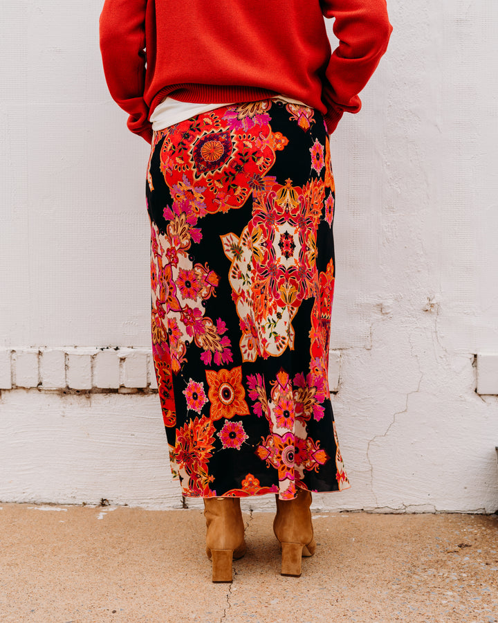 Karen Kane: Bias Cut Midi Skirt in Rosy Rebel