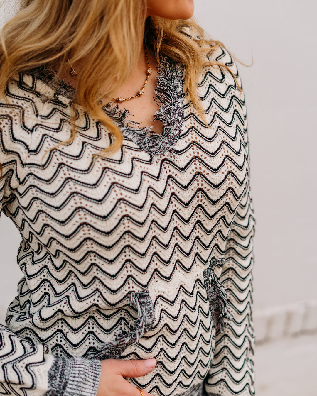 Tribal: Long Sleeve Hooded Sweater W/ Fringe Detail in Charcoal (22760-5143)