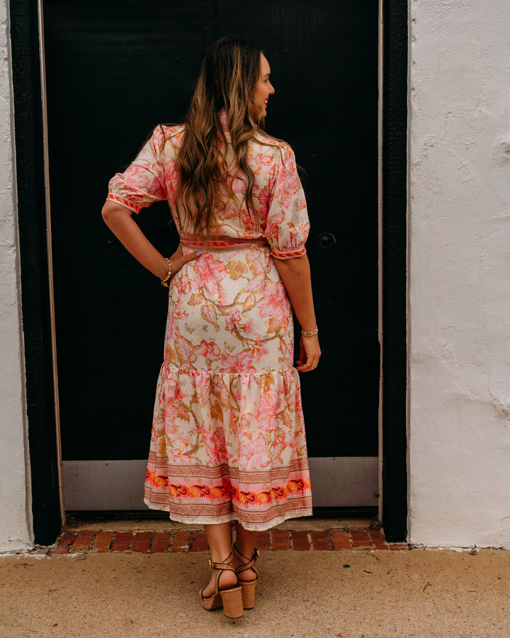 Jade: Aloha Bloom Button Front Short Sleeve Midi
