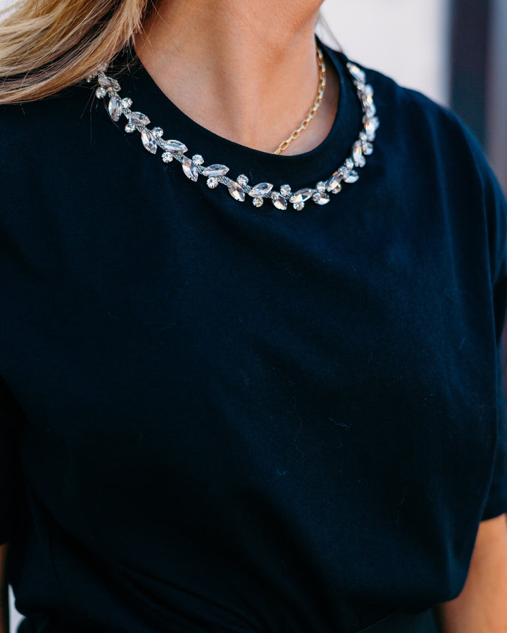 Elan: Black Rhinestone Collar Tee tee11562