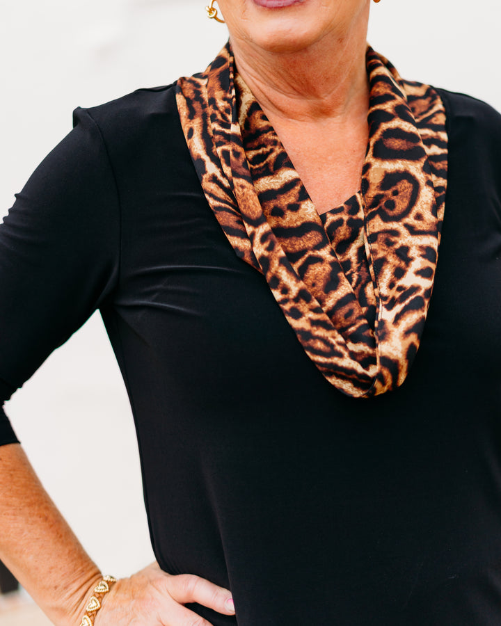 Joseph Ribkoff: Silky Knit Fitted Top With Satin Animal Print Collar (253222)