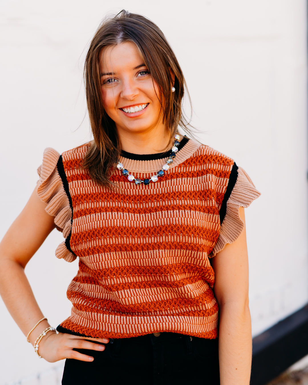 Another Love: Kassandra Short Sleeve Sweater in Brown Sugar