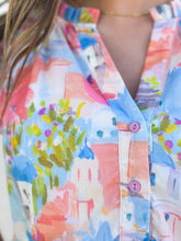 Load image into Gallery viewer, Joy Joy: Seaside Houses Flutter Sleeve Trim Dress 67C72933
