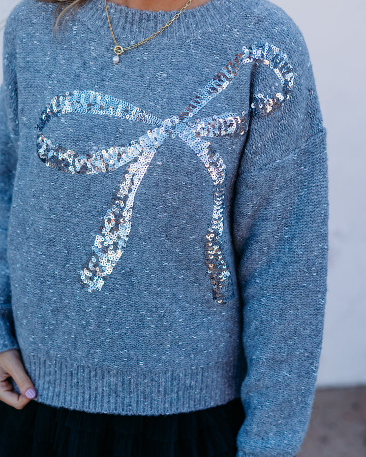 Elan: Grey Sequin Bow Sweater swp11585