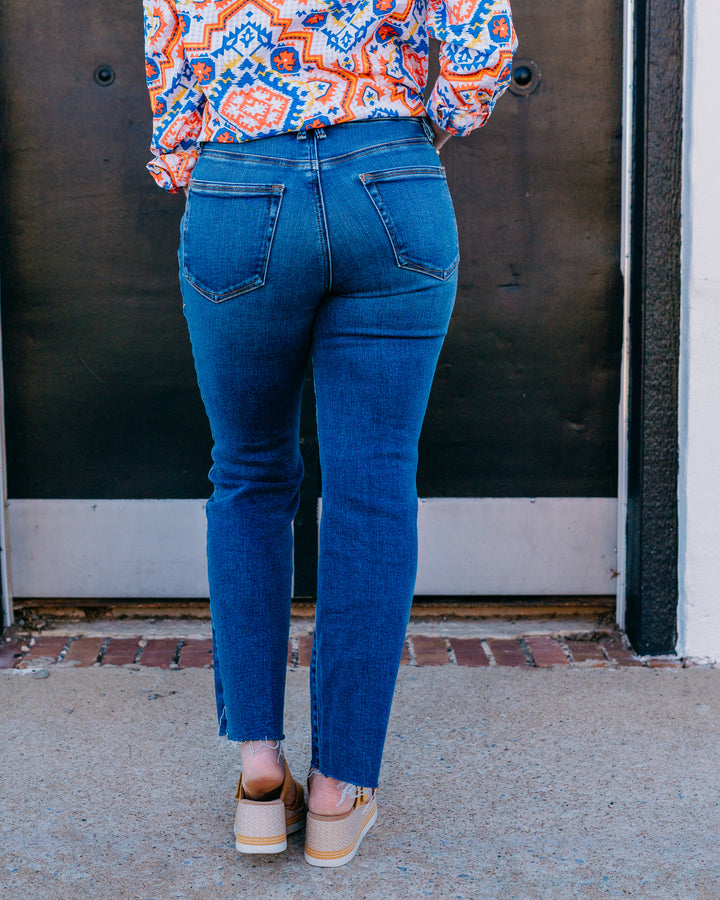 Good American: Soft Tech Good Legs Cropped Mini Boot Jean in Indigo