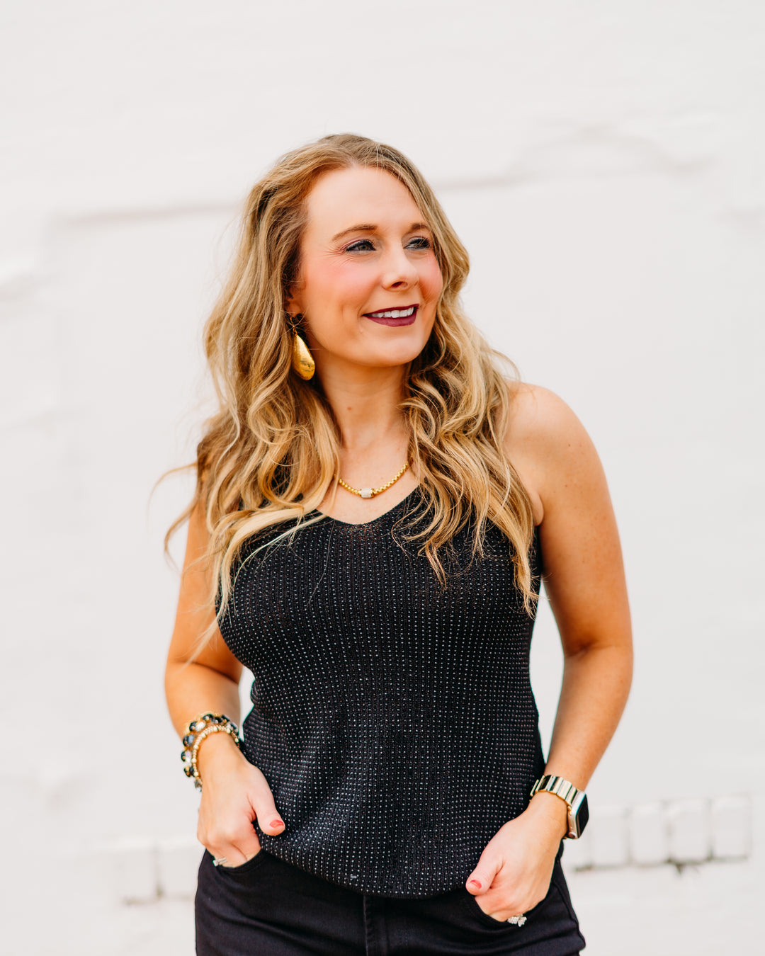 Joseph Ribkoff: Metallic Knitted Camisole with Rhinestones