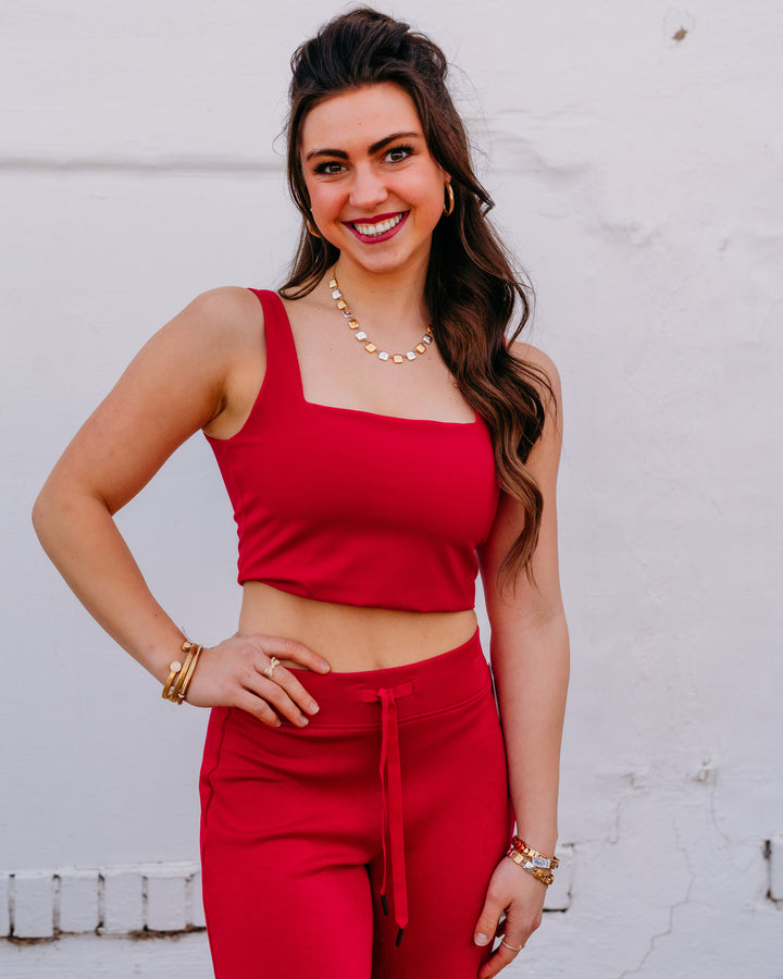 Spanx: Get Moving Cropped Square Neck Shelf Tank in Fuchsia (51121R) - The Vogue Boutique