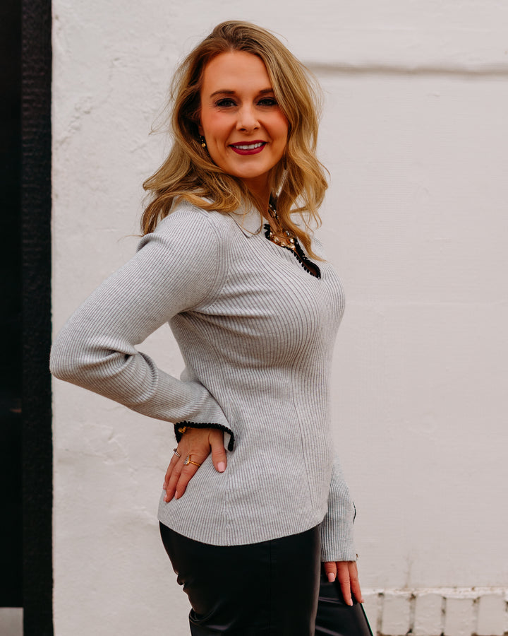 Tribal: Long Sleeve Polo Sweater in Grey Mix (22910-835-0266)