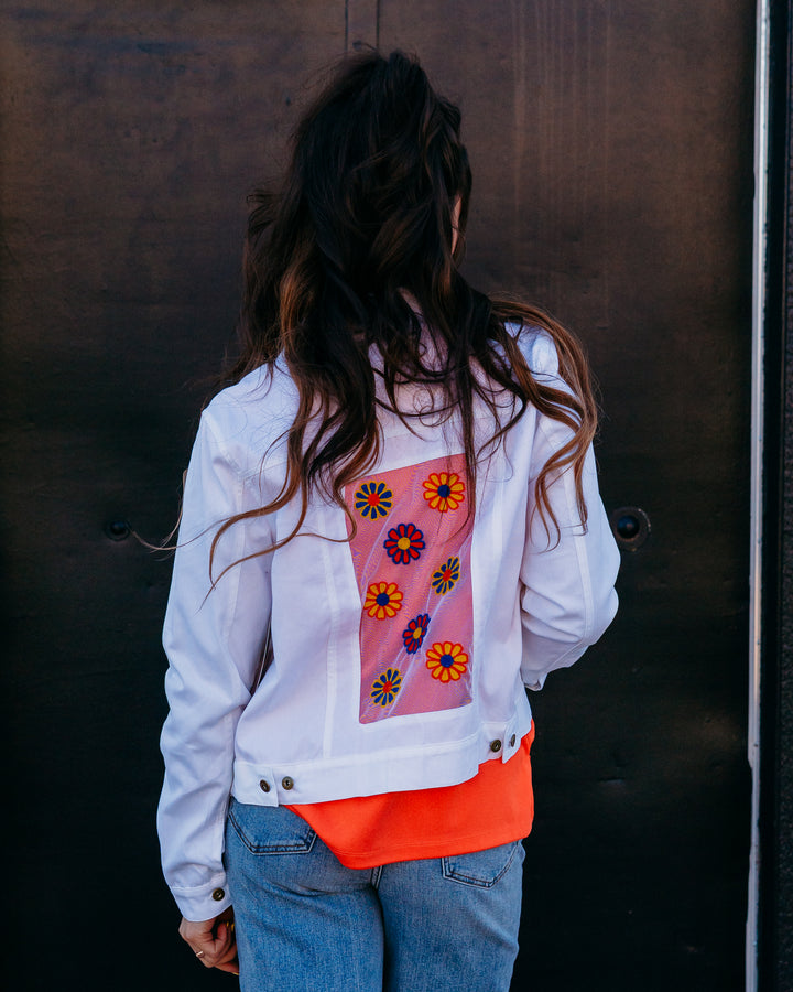 Multiples: Cuffed L/S 2Pkt Frt Btn Tab Bk Jkt W/Embr in White (M26503JM) - The Vogue Boutique