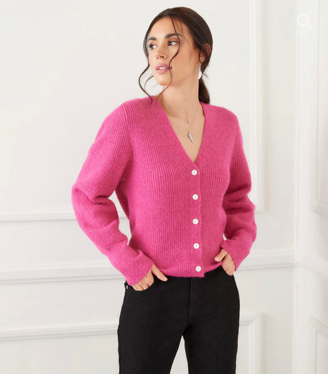 Karen Kane: Button Up Cardigan in Hot Pink