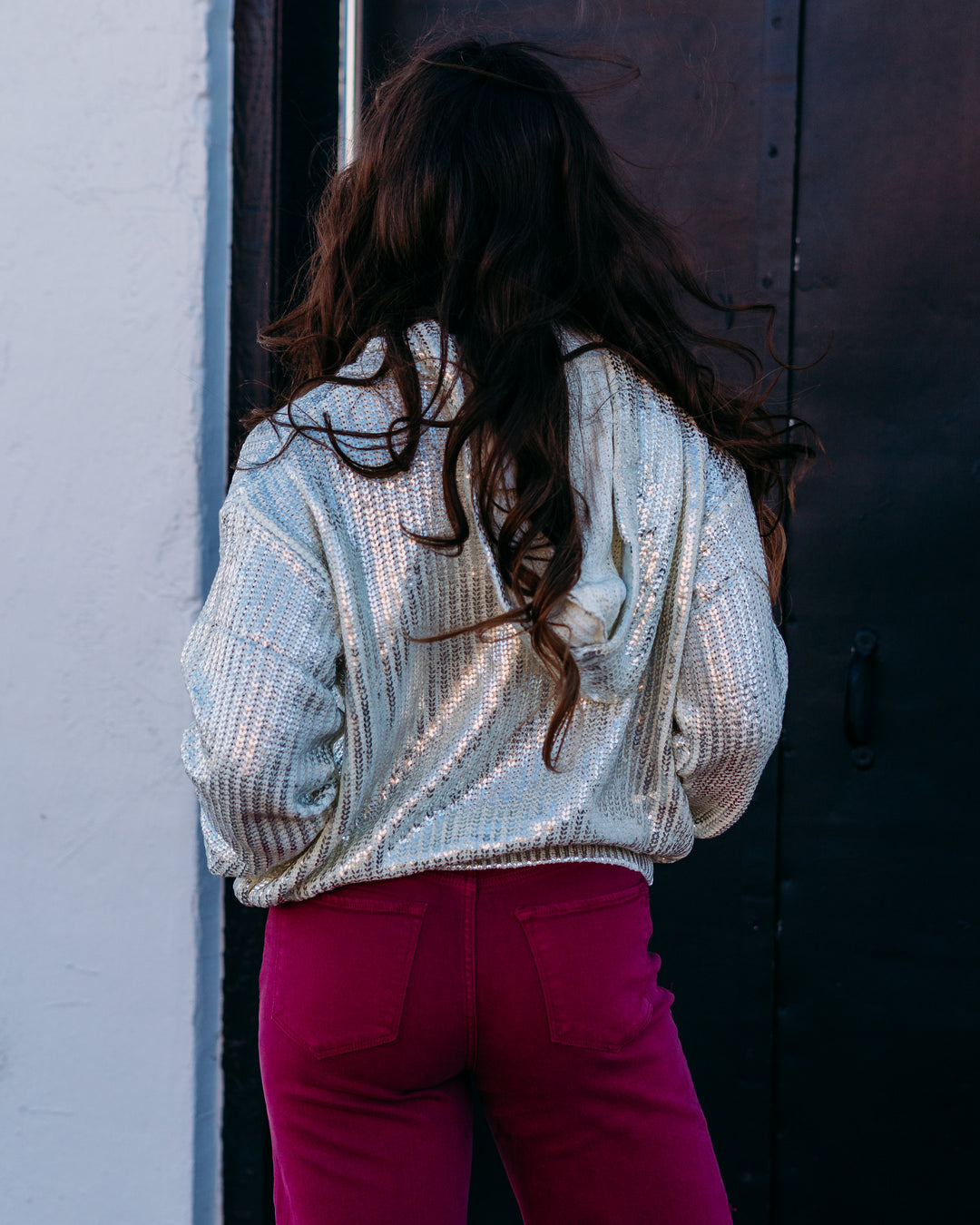 Elan: White Sequin Hoodie swf11354