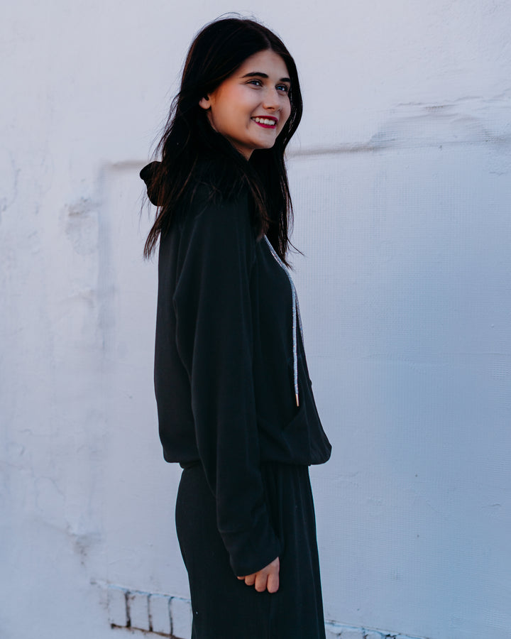 Karen Kane: Rhinestone Drawstring Hoodie in Black (4L50900)
