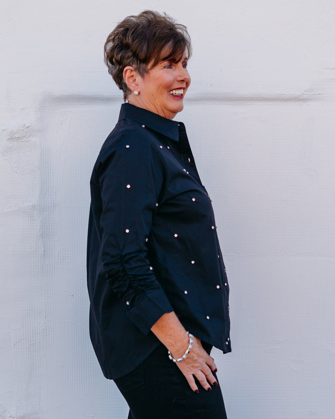 Karen Kane: Embellished Shirt in Black