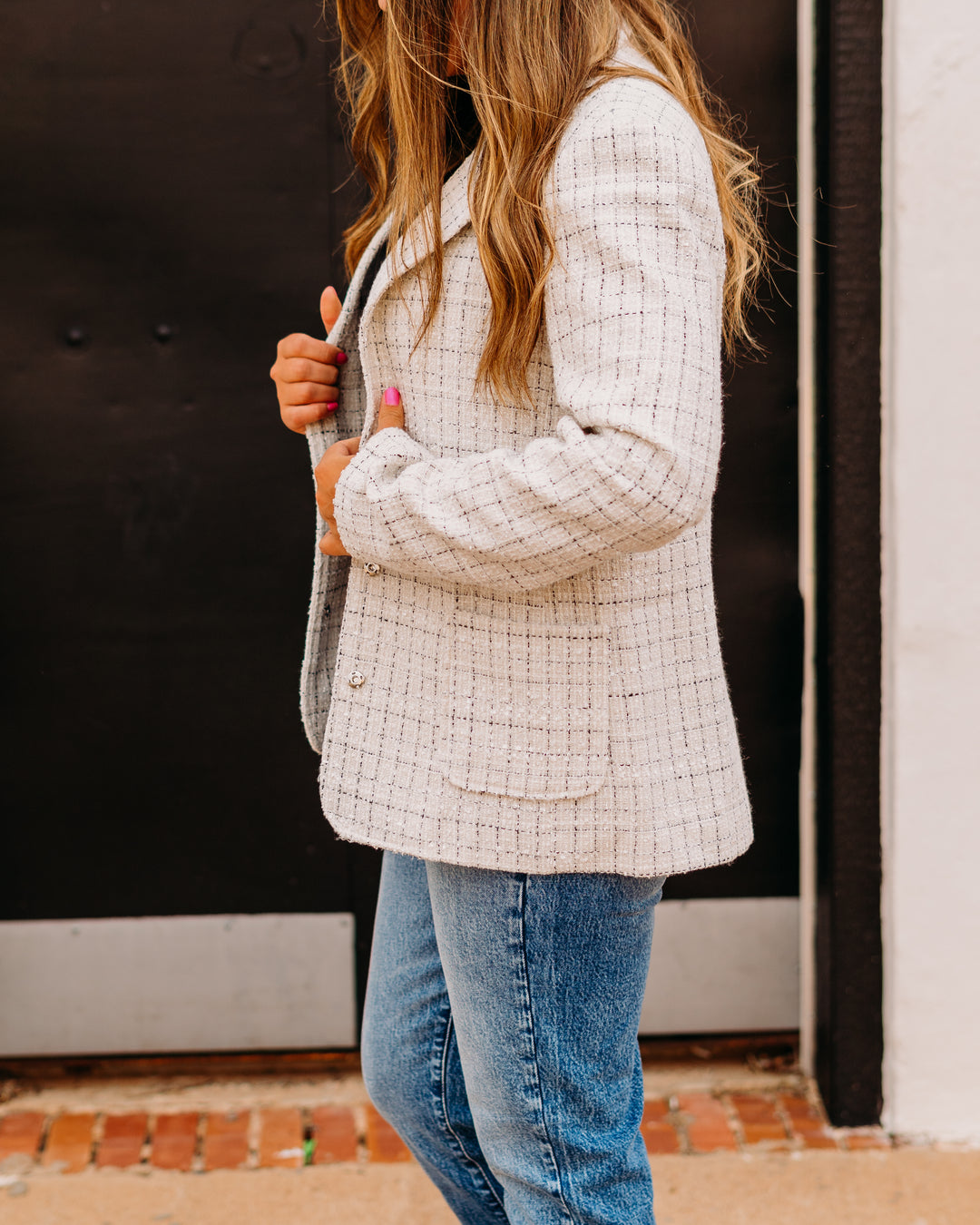 Karen Kane: Tweed Blazer in Black/Off White