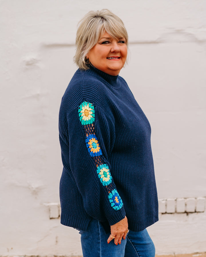 Multiples: 3/4 Sleeve Soild Sweater Knit Mock Neck in Midinight (M45401KM)