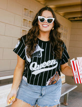 Load image into Gallery viewer, Queen of Sparkles: Black &amp; White Batter Up Tee in Black
