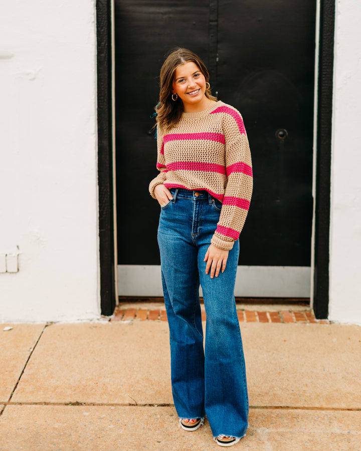 Z Supply: Broadbeached Striped Sweater in Biscuit