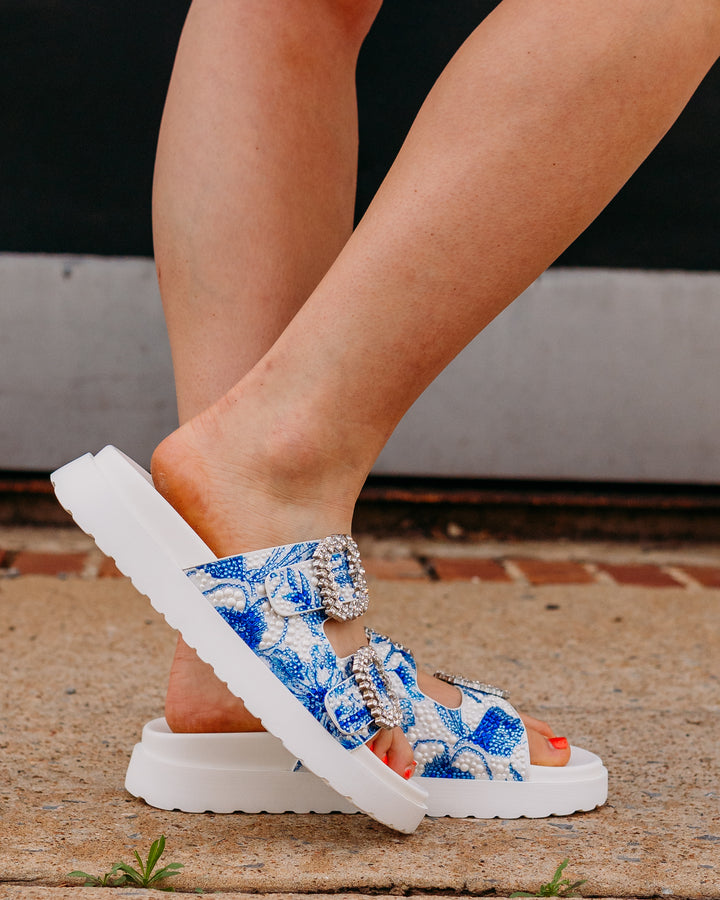 Betsey Johnson: SB-Matie Sandal in White/Blue Floral