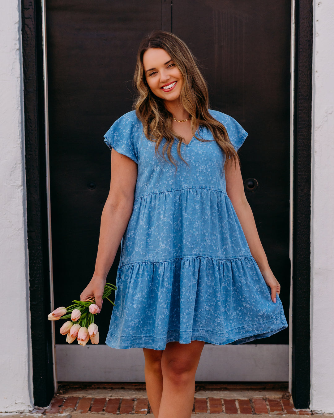 Liverpool: Tiered Flutter Slv Dress in Indigo Roses (LM8A90TLQ) - The Vogue Boutique