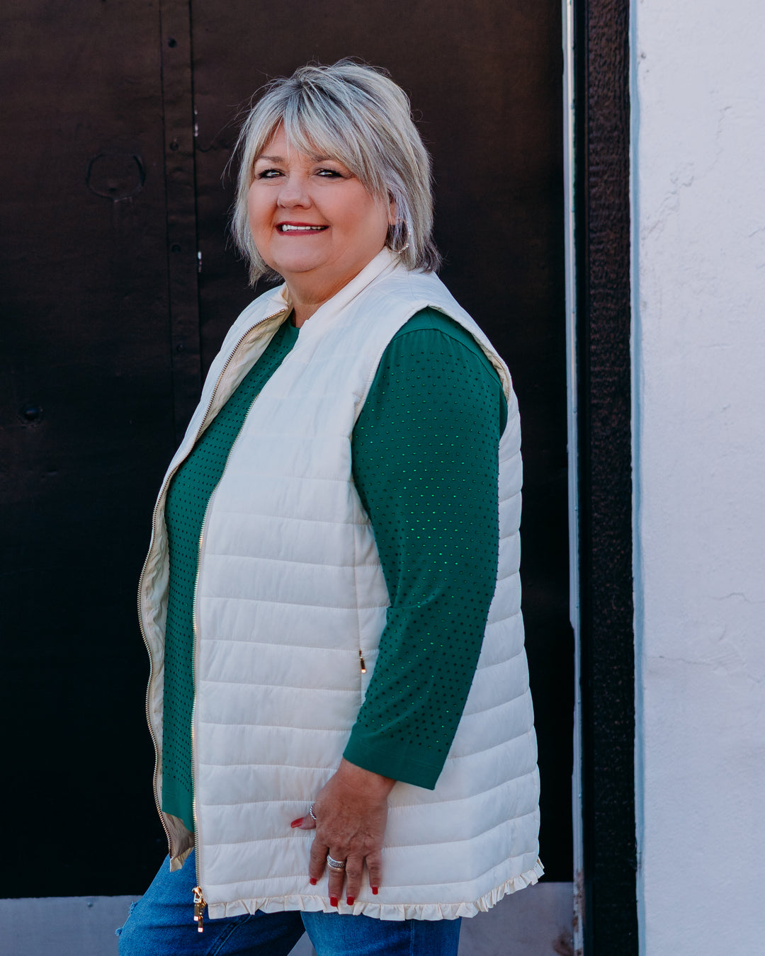 Multiples: (Merry & Bright) Zip Collar Quilted Vest in White M45606VM