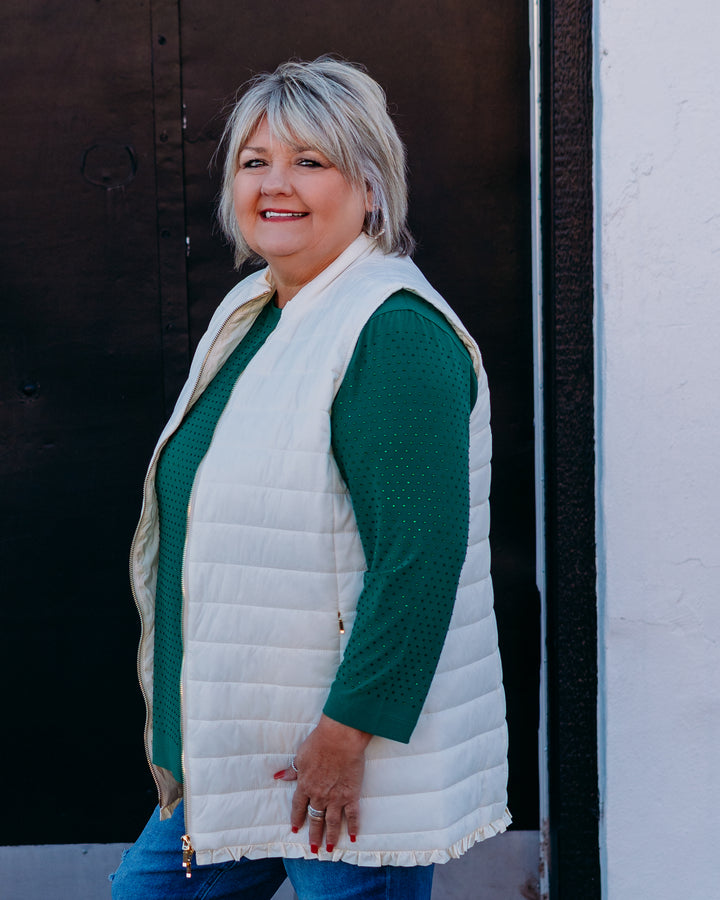 Multiples: (Merry & Bright) Zip Collar Quilted Vest in White M45606VM