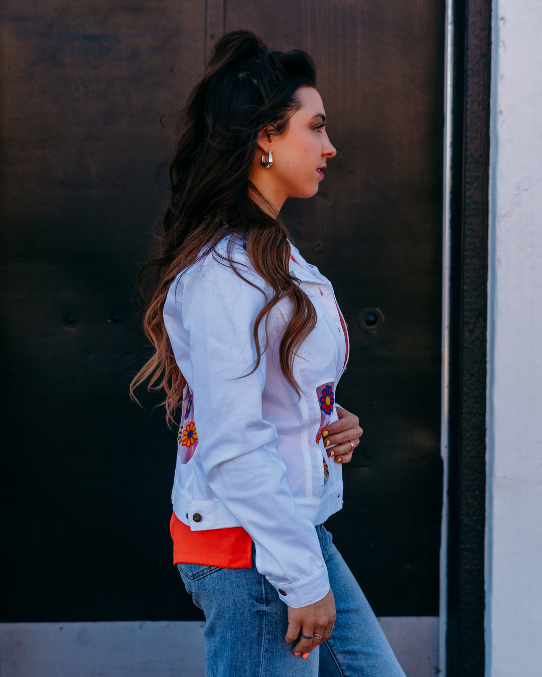 Multiples: Cuffed L/S 2Pkt Frt Btn Tab Bk Jkt W/Embr in White (M26503JM) - The Vogue Boutique