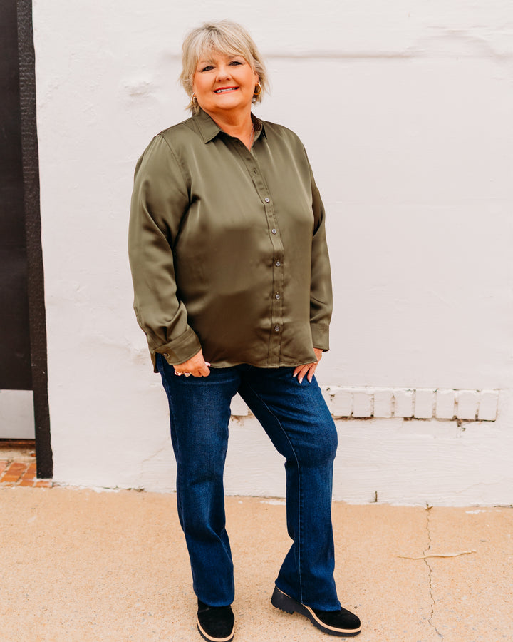 Spanx: Silky Smooth Button Down in Dark Pine