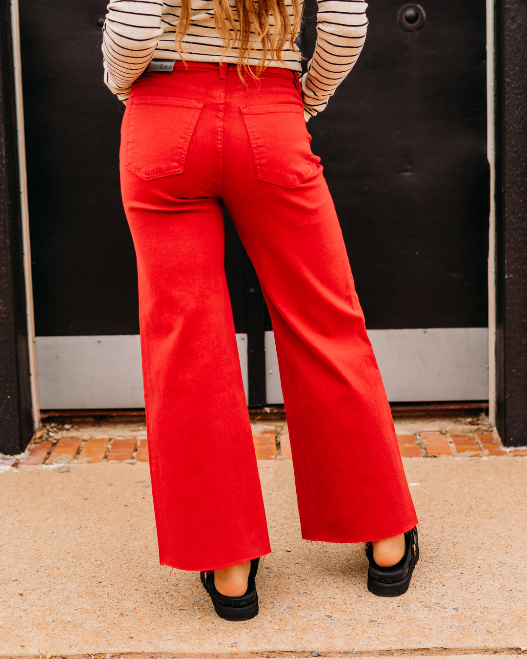 Kut: Meg High Rise Fab AB Wide Leg Raw in Ruby Red