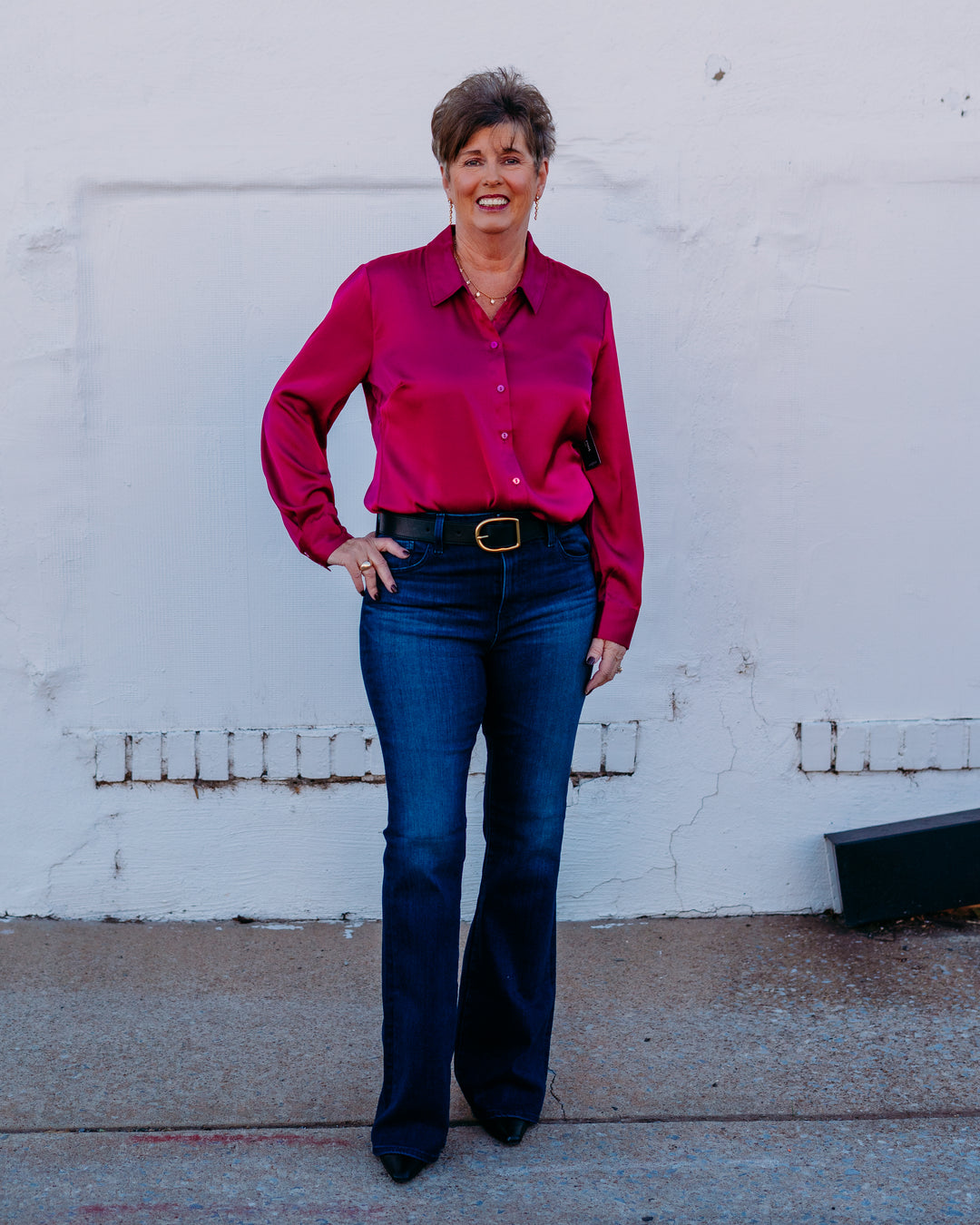 Liverpool: Button Front Woven Shirt in Fuchsia Kiss