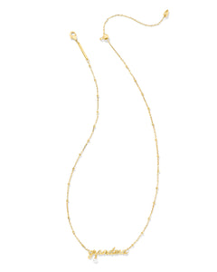 Kendra Scott: Grandma Script Necklace in Gold White Pearl