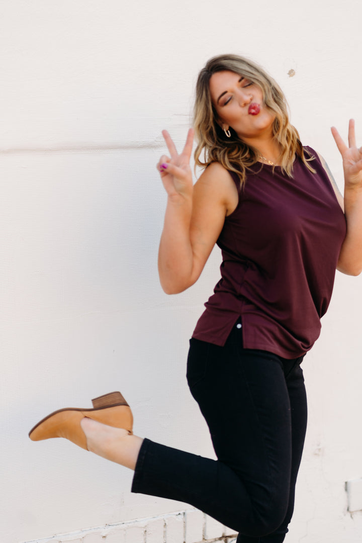 Multiples: Scoop Neck Solid Knit Tank Top M44102TM - 628 Auburn