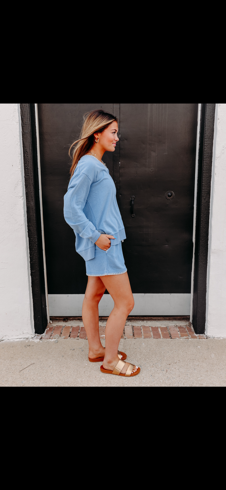 Z Supply: Cam Knit Denim Whipstitch Top in Santorini Indigo (ZT263233)