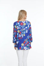 Load image into Gallery viewer, Multiples: 3/4 Sleeve Bateau Neck Side Button Print Slub Knit Top in Royal M24310TM
