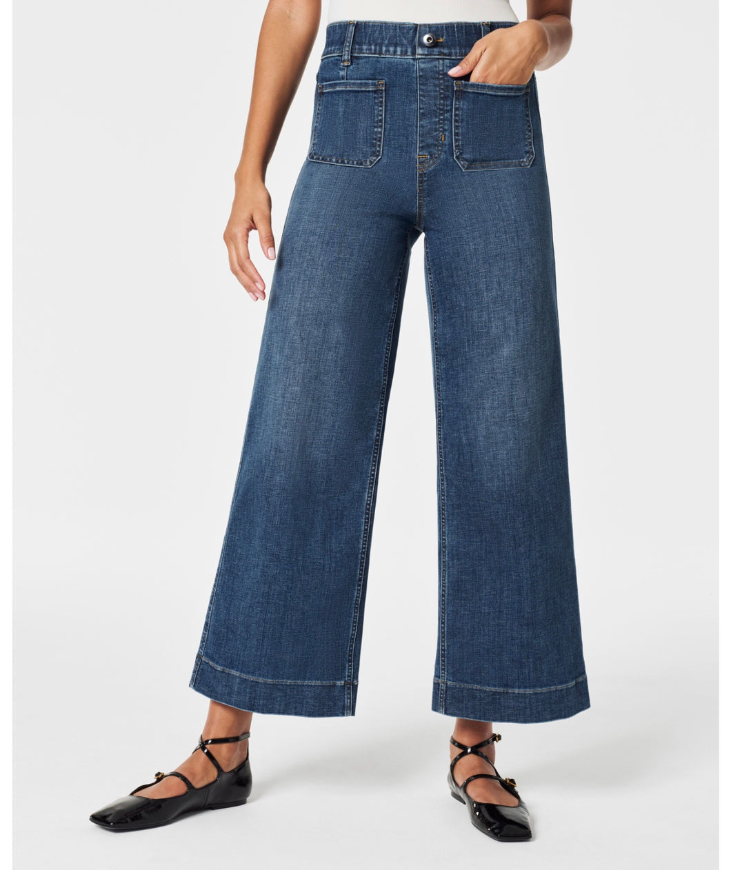 Spanx: Cropped Wide Leg Jeans in Shaded Blue