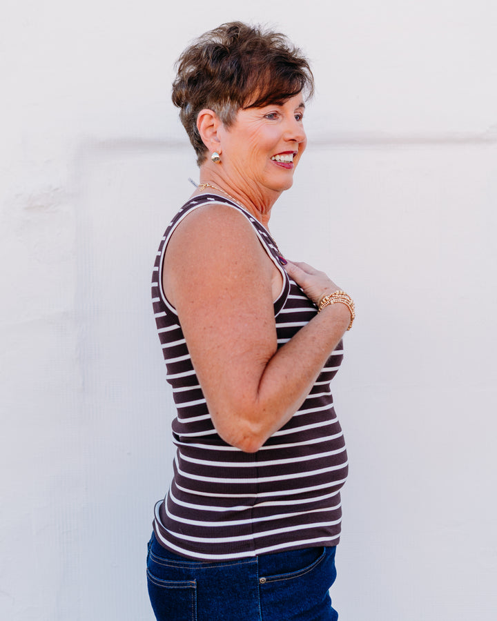 Thread & Supply: Edlin Tank in Brown/White Striped T23338BRTS