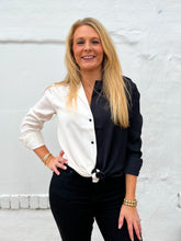 Load image into Gallery viewer, Glam: Button Down Color Block Shirt in White

